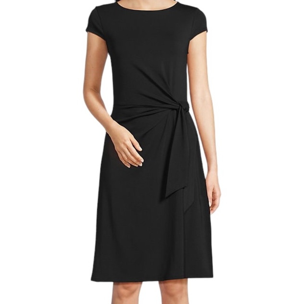 LANDS' END Cap Sleeve Twist Front Knee-Length Dress Stretch Black Size M (10-12)
